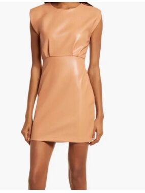 DO+BE Sleeveless Faux Leather Mini Dress in Nude Tan